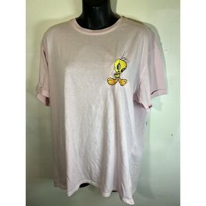 Looney Tunes Light Pink Y2K Street Graphic T Shirt Embroidered Logo Women's XXL